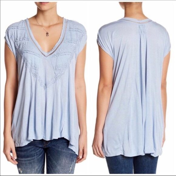 Free People Abigail Lace Oversized Boho Swing Tee Drapey Blouse - Picture 9 of 9